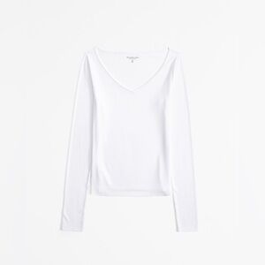 Abercrombie & Fitch White Long Sleeve V Neck T Shirt - S